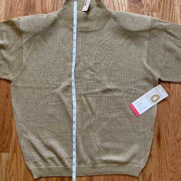 LISE J. Women’s Vintage Mock Neck Lurex Gold Sweater Sz M, Acrylic, Metallic NWT - Picture 6 of 8